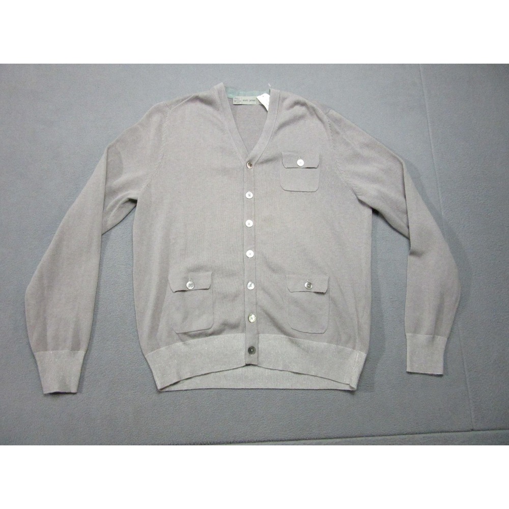 Scott James Cardigan Sweater Mens Medium Gray NEW V-Neck Pockets Cotton Jude